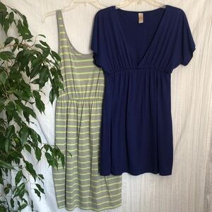 OLD NAVY & ARIZONA lot 2 causal dresses size L green gray striped & royal blue